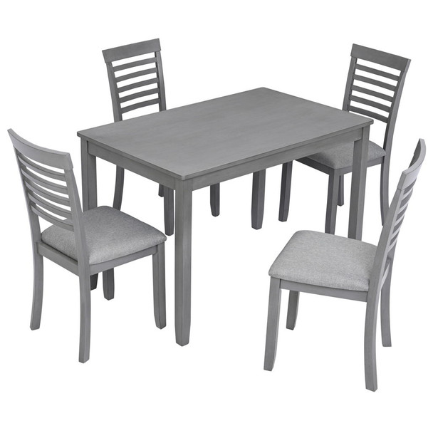 5 Pieces Modern Dining Set, Rectangular Wooden Dining Table With 4 Upholstered Chairs