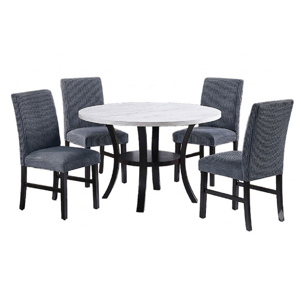 Elegant 5 Piece Dining Set Dark Chairs Top Table With Lower Shelf Kitchen Dining Room