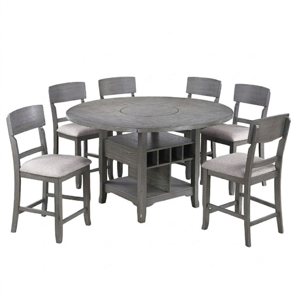 Contemporary Counter Height Dining Set With Built In Lazy Susan