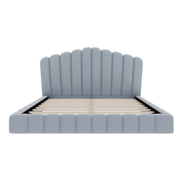 Queen Upholstered Bed Frame With Shell Shaped Headboard - Light Blue - Light Blue