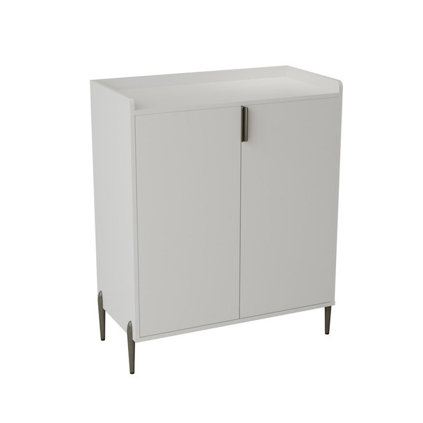 2 Door Wine Bar Cabinet With Adjustable Shelf, Soft-Closing Hinges, And High Feet - White