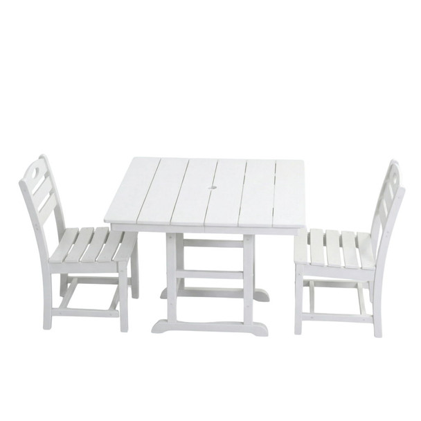 Outdoor Patio Dining Set, Square Table With Umbrella Hole And Armless Chairs