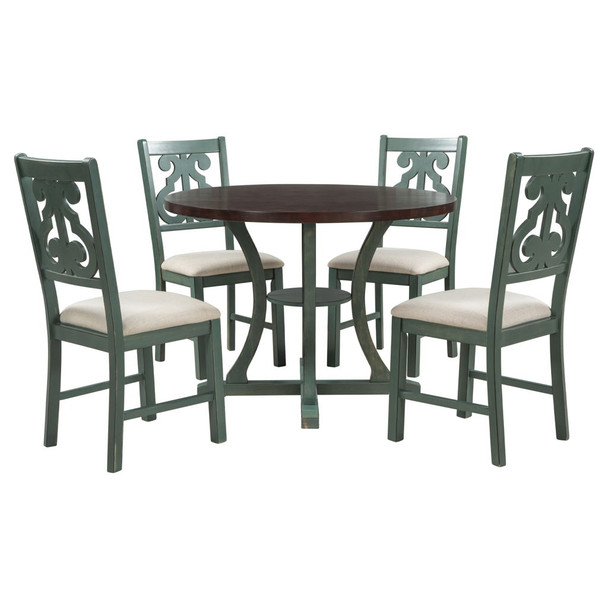 5 Piece Round Dining Table And Chair Set With Unique Legs And Hollow Chair Back