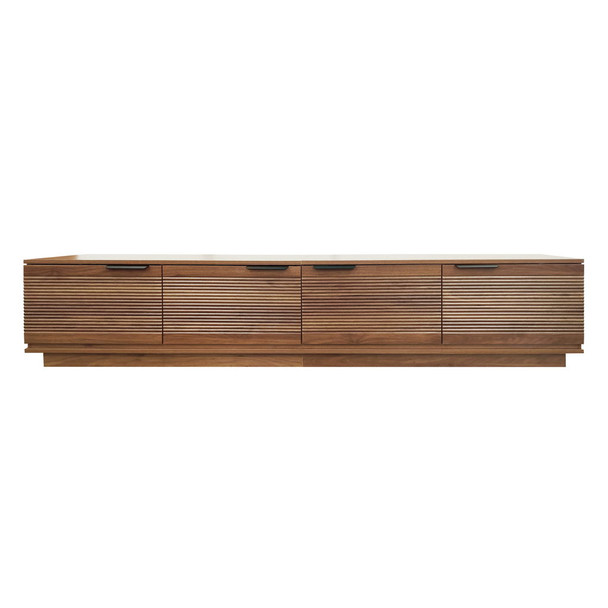 TV Stand, Entertainment Center With Fluted Door & Cable Management, Soft Closing Hinges - Walnut