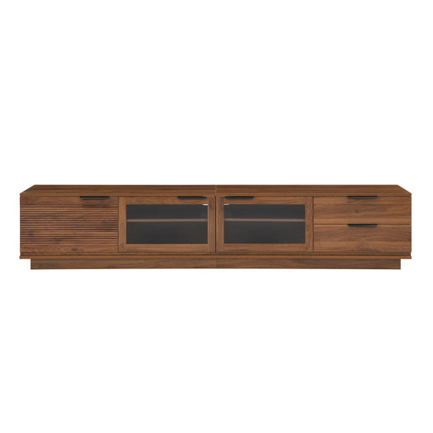 TV Stand With 2 Drawers, Doors & Cable Management, Soft Closing Hinges - Walnut