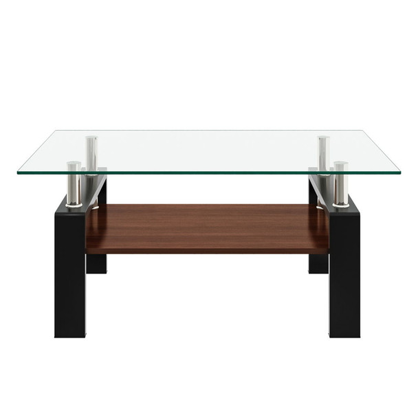 Modern Rectangular Coffee Table With Tempered Glass Top Layer, Table For Living Room - Transparent