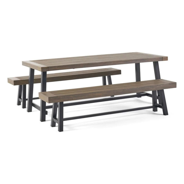 Outdoor 3 Piece Picnic Dining Set - Gray / Rustic Metal