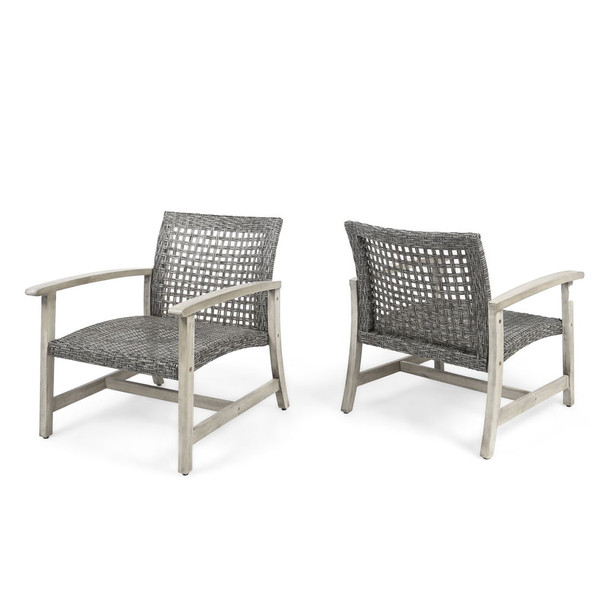 Outdoor Club Chair With Rattan Cover And Acacia Wood Frame - Gray / Black