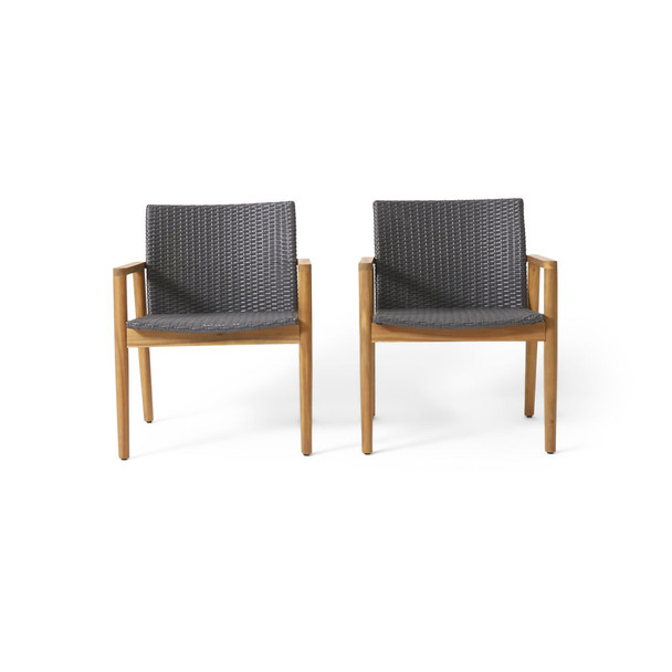 Tranquilize - Outdoor Wooden Club Chair With Woven Wicker Seat And Back (Set of 2) - Natural