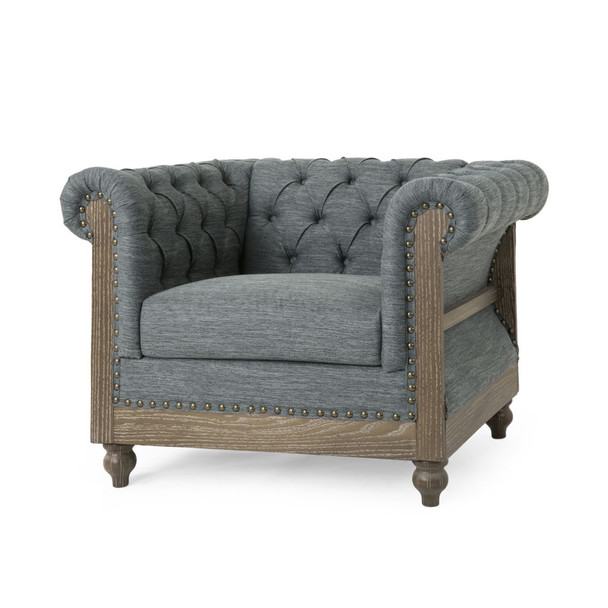 Fabric Upholstered Club Chair With Scrolled Tuxedo Arms - Charcoal