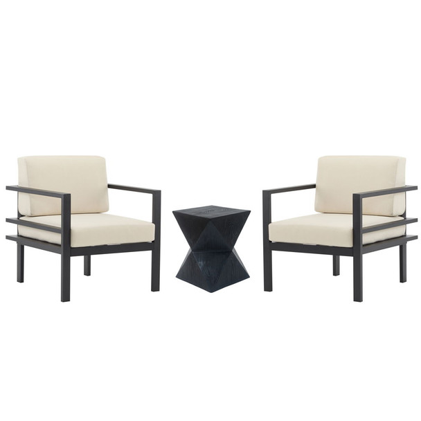 Modern 3 Piece Outdoor Patio Seating Set With Aluminum Frame And Weather Resistant Cushions - Beige / Gray