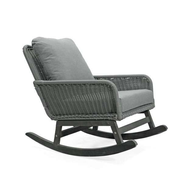 Contemporary Minimalist Wicker Rocking Chair With Soft Cushions
