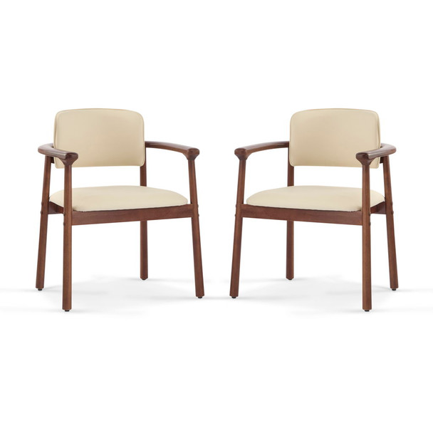Dining Room Chairs, Ideal For Home & Kitchen (Set of 2) - Beige / Dark Walnut