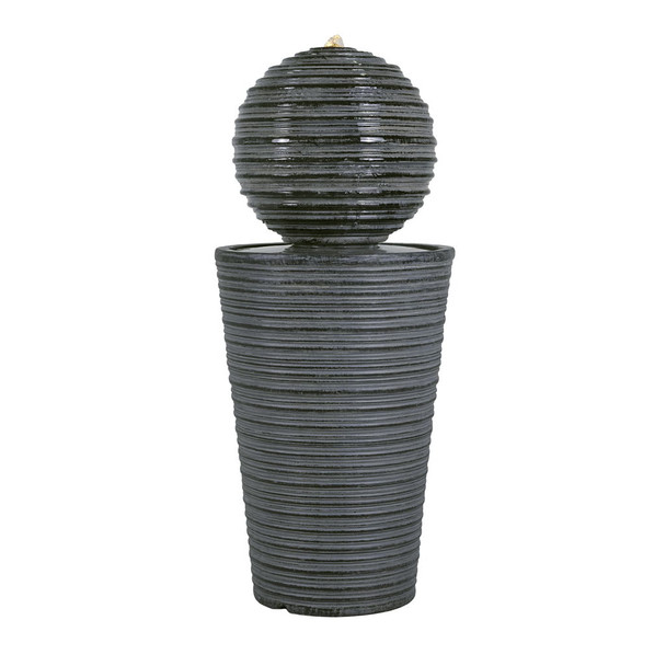 31.5" Tall Striped Column Fountain With LED Light Design For Outdoor Spaces - Gray