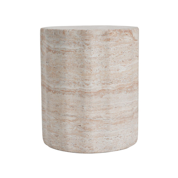 Elegant Indoor / Outdoor Lightweight Concrete Side Table With Travertine - Beige