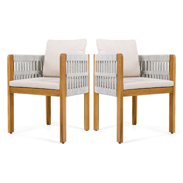 Outdoor Dining Chairs With Mix Rope Handles (Set of 2)