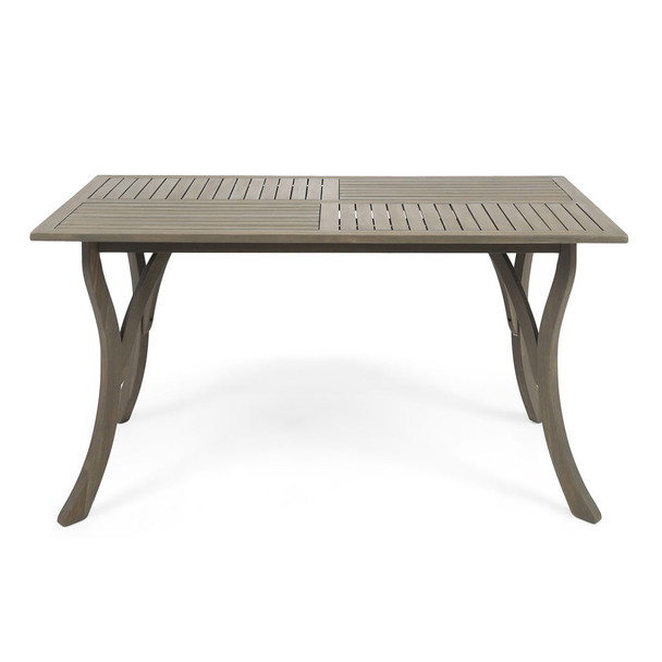 Transitional Acacia Wood Dining Table With Slat Panel Top - Gray