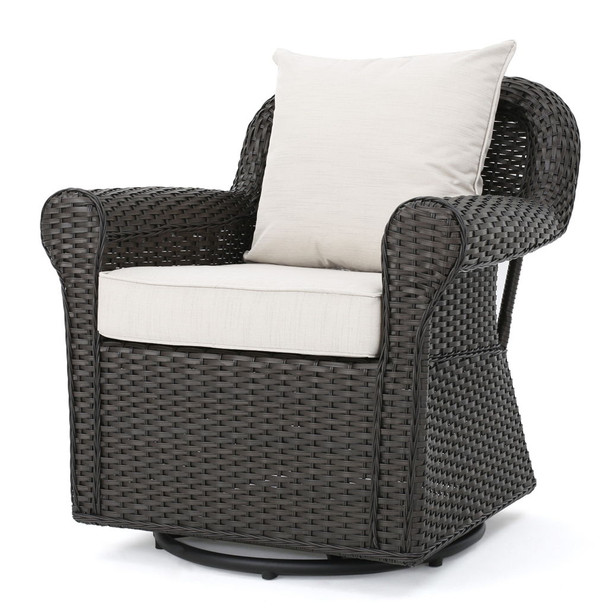 Amaya - Outdoor Swivel Rocker Chair With Water Resistant Cushions - Brown / Beige