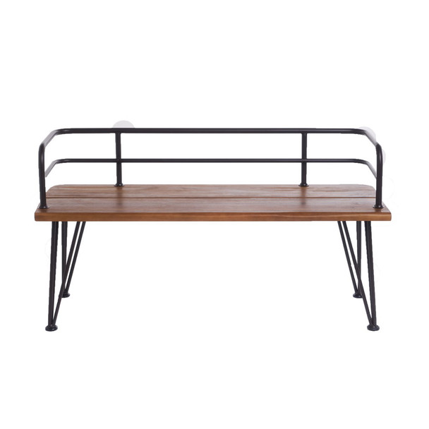 Outdoor Bench With Powder Coated Iron Frame - Teak