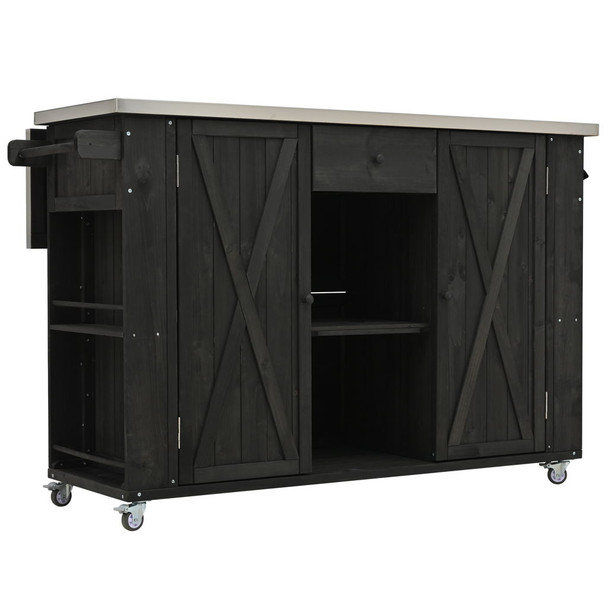 Outdoor Kitchen Island With Stainless Steel Top, Ample Storage Space, Towel And Spice Racks And A Bottle Opener
