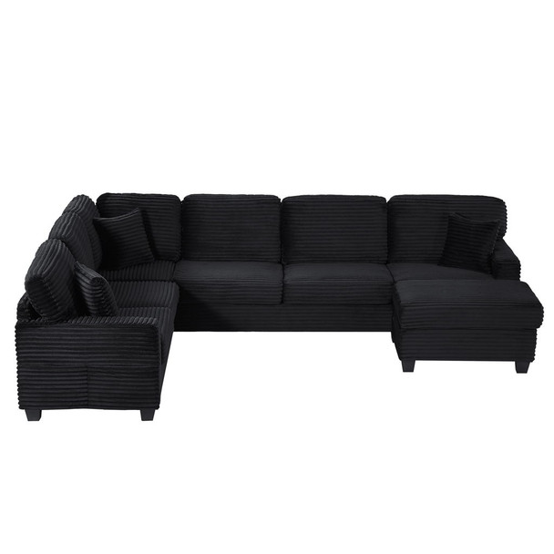 Upholstered U-Shaped Sectional Sofa With Movable Ottoman And Side Storage Pockets