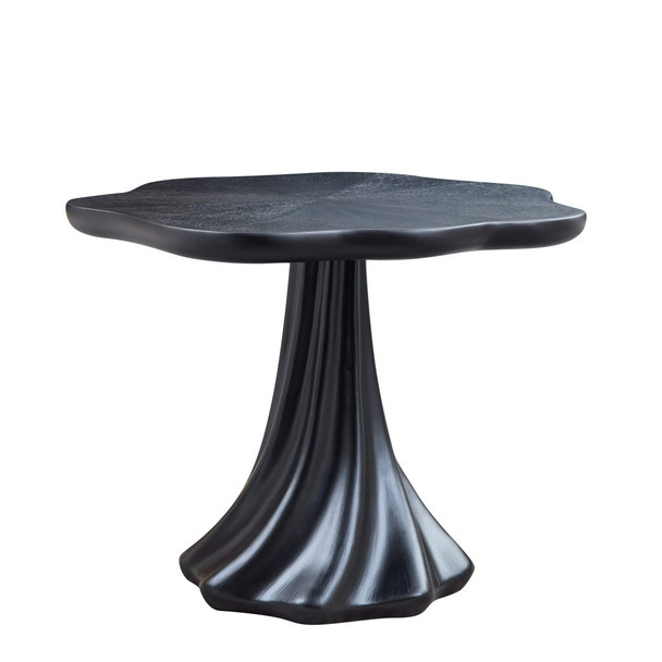 Sculptural Round Dining Table Petal Shape Root Texture For Dining Room - Black