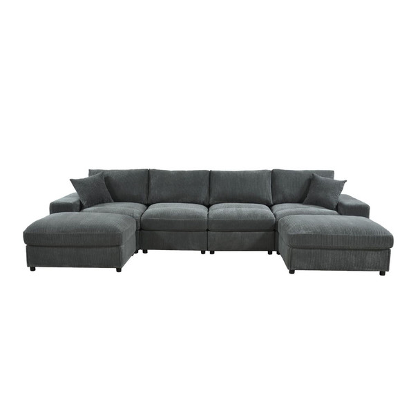 Sectional Sofa With 2 Ottomans And Toss Pillows - Dark Gray