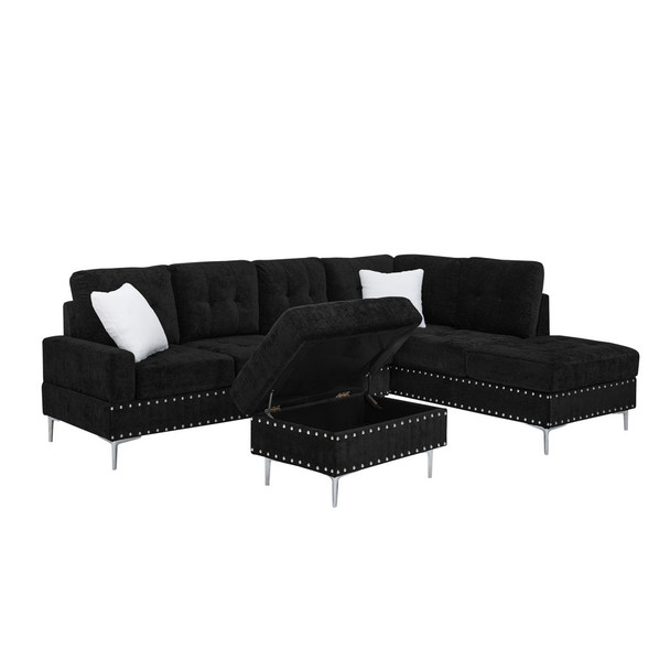 L-Shaped Sectional Sofa With Chaise And Storage Ottoman, Includes 2 Pillows