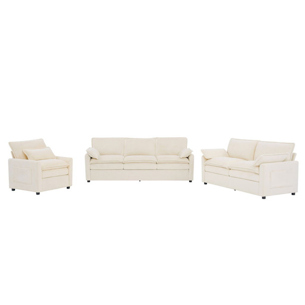 Modern Sofa Set With Double Layer Cushion And Side Storage Pockets