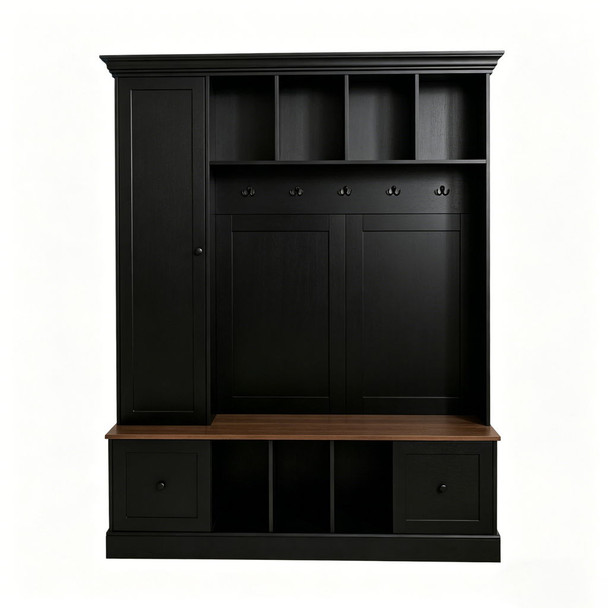 Hall Tree With Shoe Storage Bench, Entryway Coat Rack With 5 Hooks