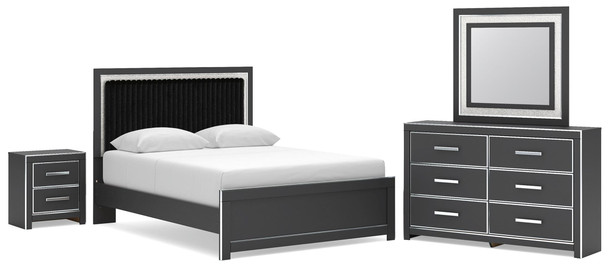 Zuraleus - 4 Pc. - Queen Upholstered Bed With Roll Slats, Dresser, Mirror And Nightstand - Black