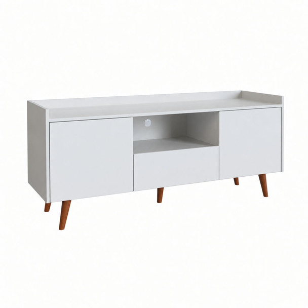 TV Stand For TVs Up To 60" With Open Storage Shelf, 2 Doors, 1 Drawer And Cable Management