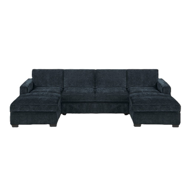 U - Sectional Sofa Upholstered LAF / RAF Chaise With Armless Loveseat And Chairs - Black