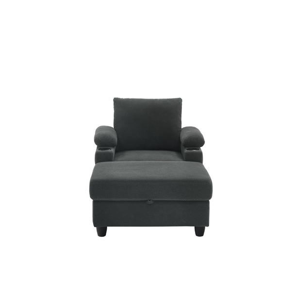 Accent Chair With Storage Ottoman, Reclining Single Chaise Lounge With Cupholders And USB, C Ports