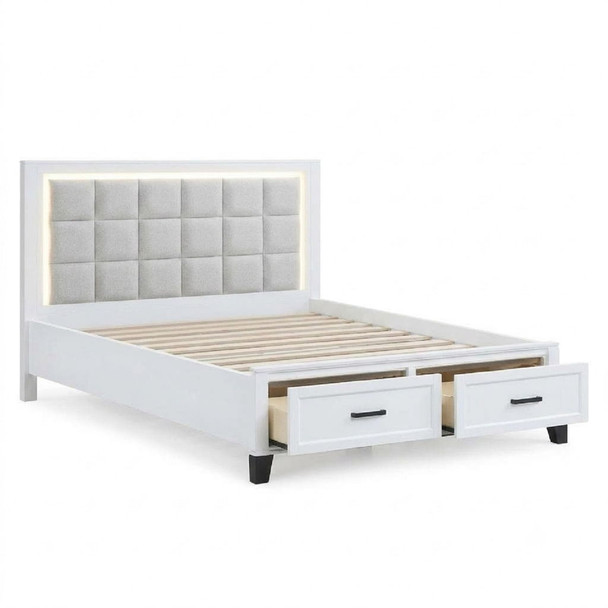 Upholstered Headboard Platform Bed With LED Lighting And Underbed Drawers