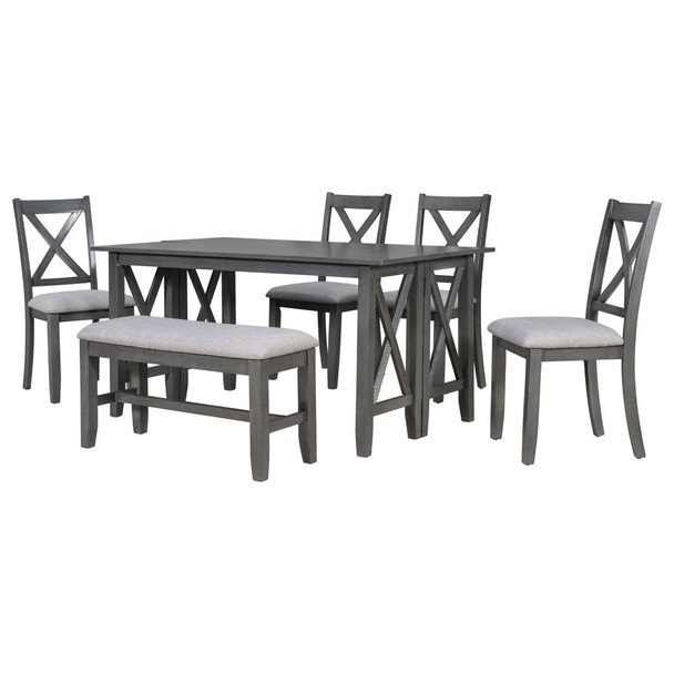 Foldable Dining Set For 6 With 4 Chairs And Bench, Space Saving Design - Gray