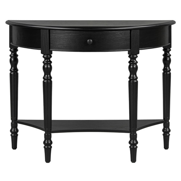 Half Moon Console Table With Drawer & Shelf