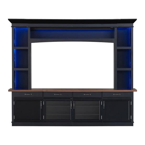 Extra Long TV Stand With 7 Color LED Lights, Adjustable Shelves & Storage Cabinets