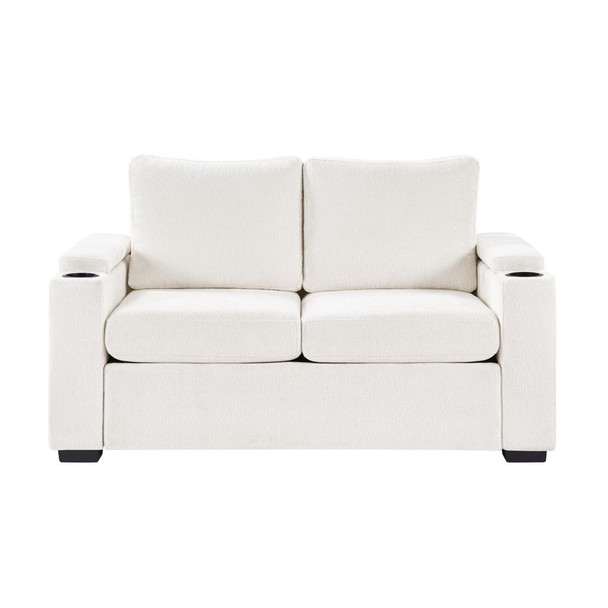 Pull Out Sofa Bed Loveseat With Twin Mattress, Cup Holders And Arm Storage