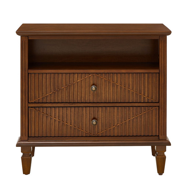 Nightstand With Charging Station, 2 Drawer Bedside Table - Walnut