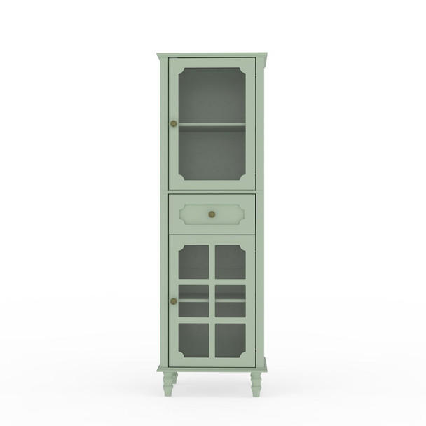 Curio Cabinet, Freestanding Vintage Display Storage Cabinet, Adjustable Shelves - Green