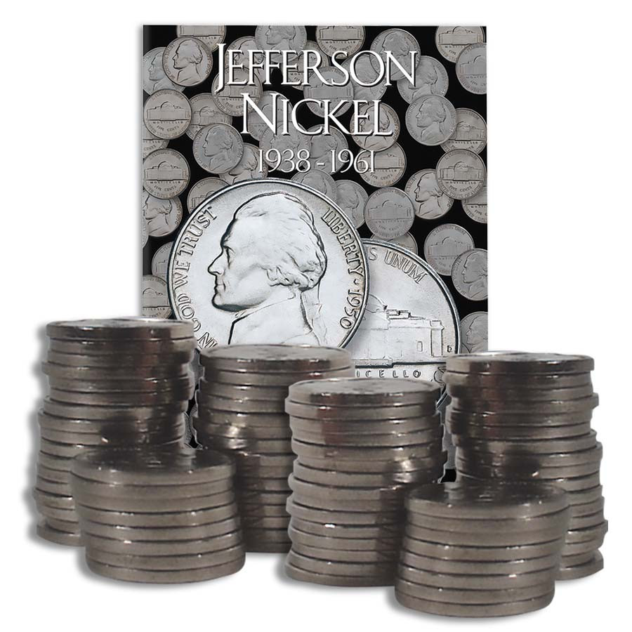 銀貨 1938-1961 P, D & S Jefferson Nickel 65-Coin Set with Folder