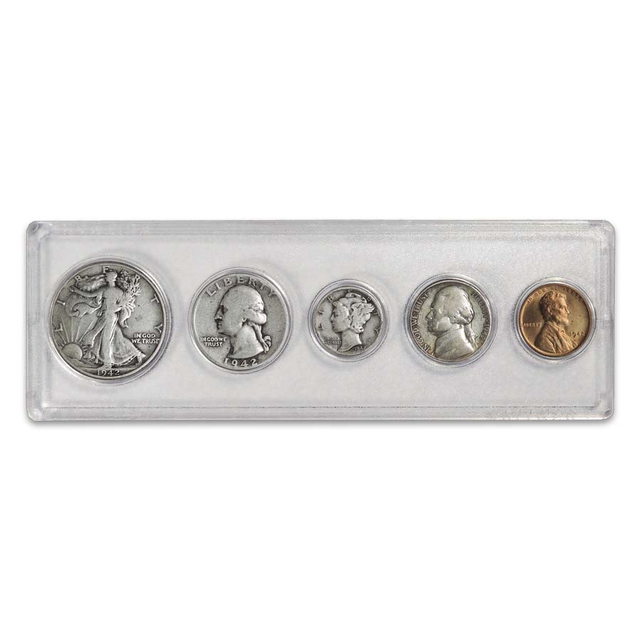 1941-1945 World War II Era Five Coin Type Set with Case