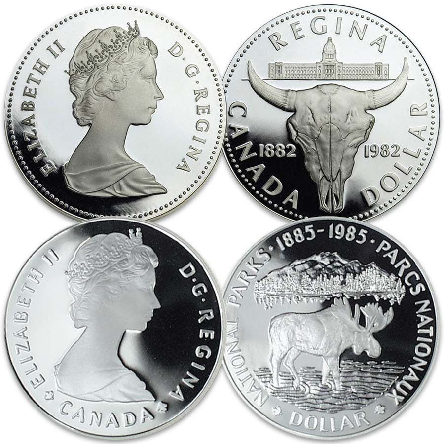 1982 Bison & 1985 Moose Canada Silver Dollar Pair Proofs