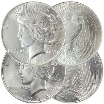 1924-P & 1925-P Peace Silver Dollars Brilliant Uncirculated