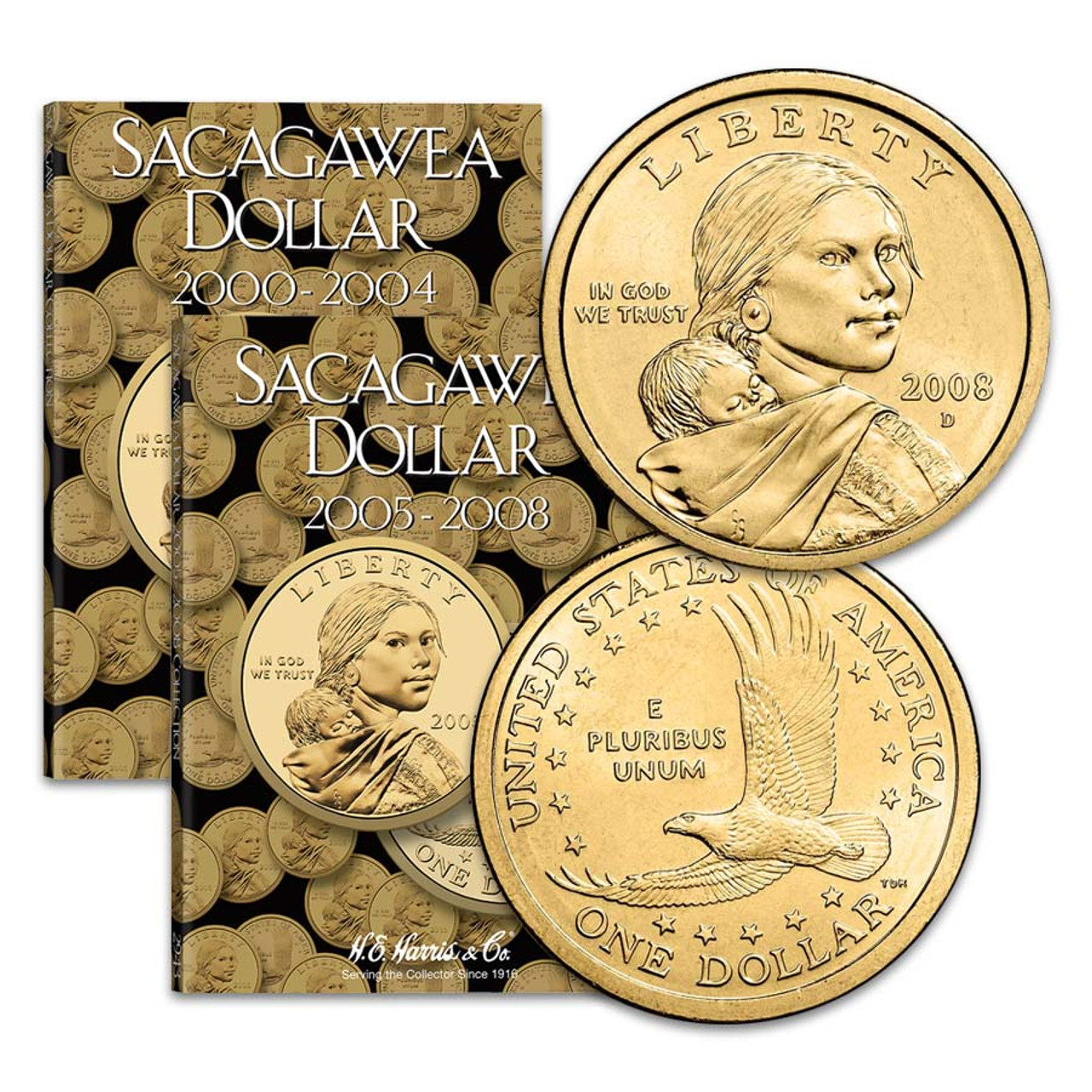 2000-2008 P & D Sacagawea Dollar 18 Coin Set with Two FREE Folders  Brilliant Uncirculated