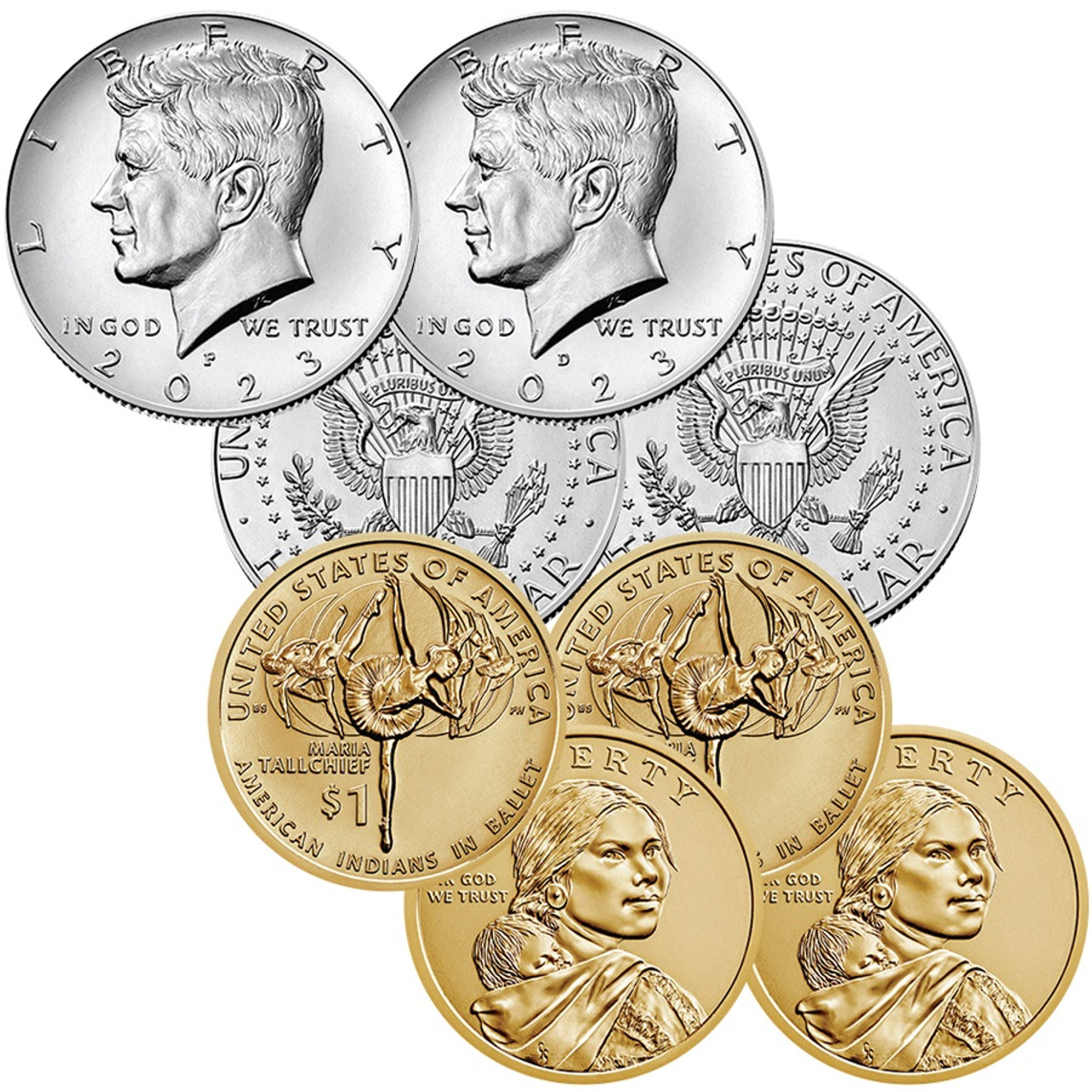 2023 P & D Kennedy Half Dollar & Native American Dollar 4-Coin Set Brilliant Uncirculated