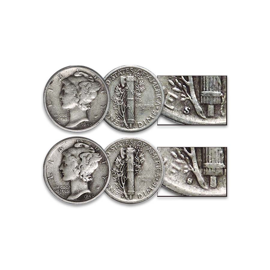 1945-S & Micro-S Mercury Silver Dime Pair Good to Fine
