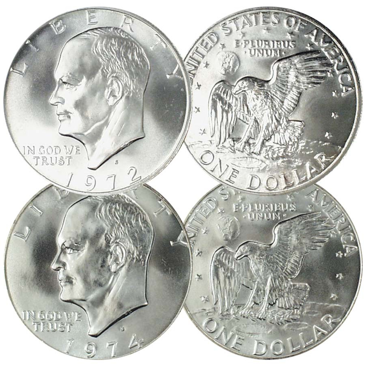 1972-S & 1974-S Eisenhower 40% Silver Dollar Pair Brilliant Uncirculated