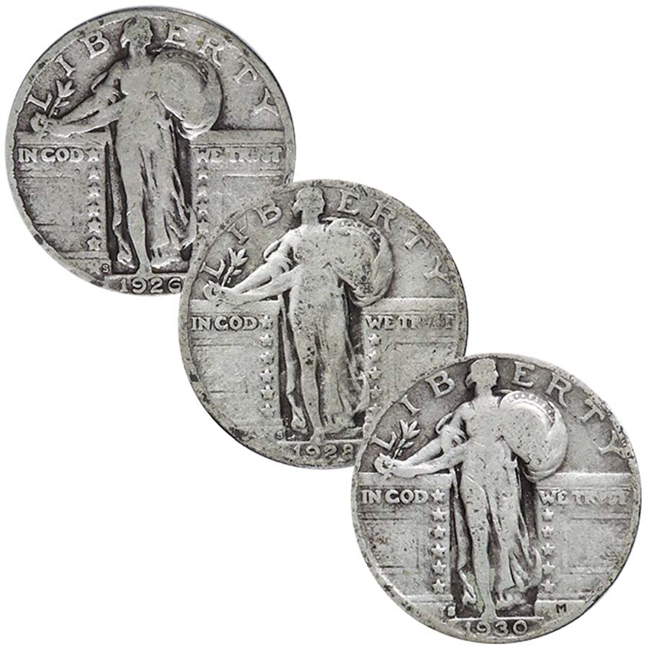 1926-S-1930-S Silver Standing Liberty Quarter Trio